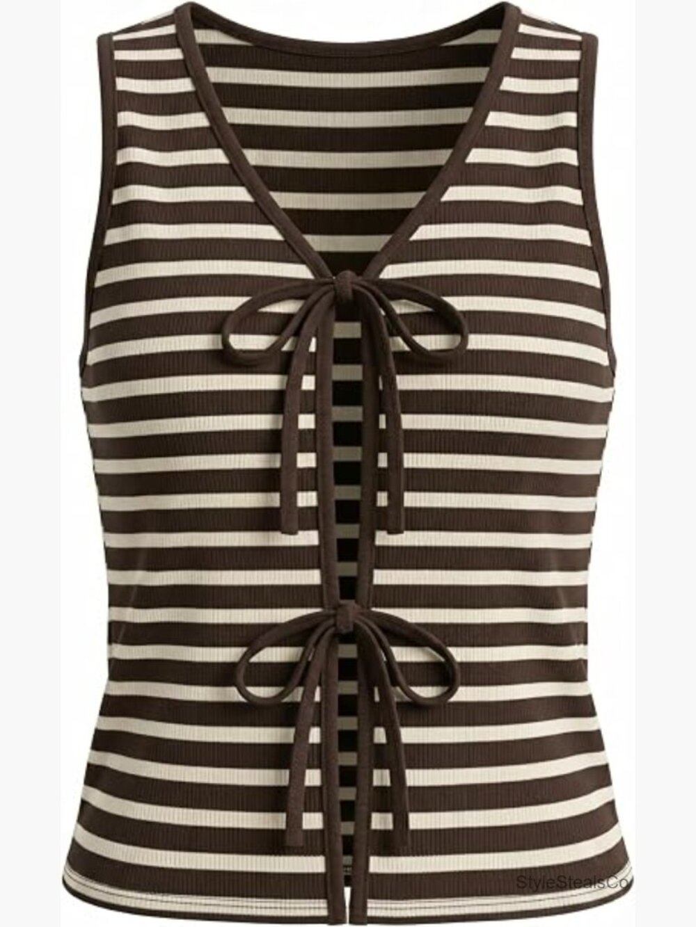 Striped Sleeveless Open Front Knit Vest Crop Top Tie-Front Cardigan